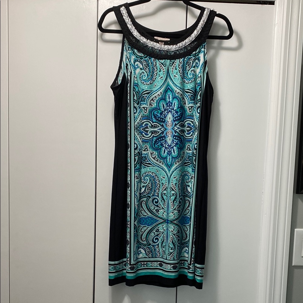 Elegant Black and Teal Patterned Dress
